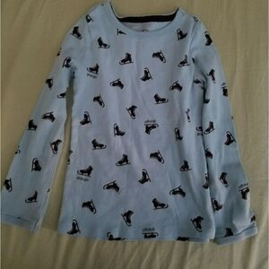 Gap Girl's Pale Blue Ice Skate Graphic Long Sleeve Tee Size XS 4-5